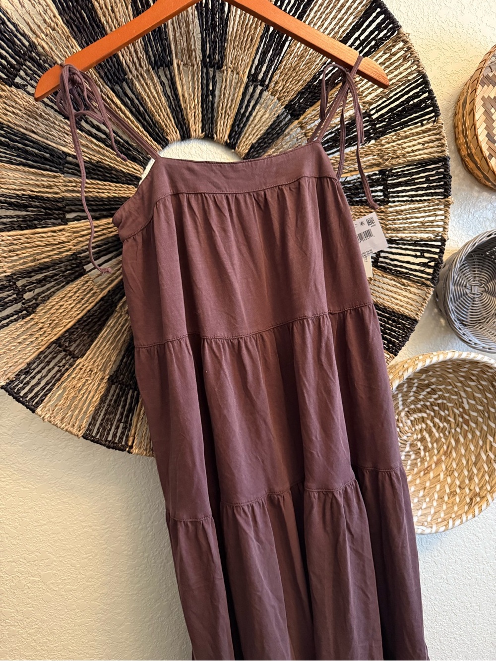 American Eagle Outfitters Plum Tie-Shoulder Tiered Maxi Dress - Picture 3 of 4